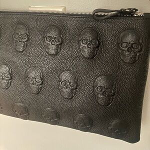 NWT IOpelle ITALIA Antonio Cristiano Skull Leather crossbody Goth Bag black